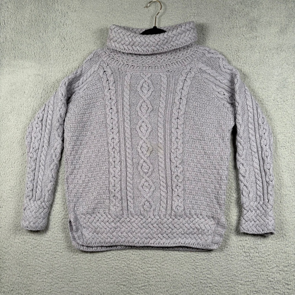Aran Woollen Mills 100% Merino Wool Cable Knit Turtleneck Sweater Fisherman Sz M